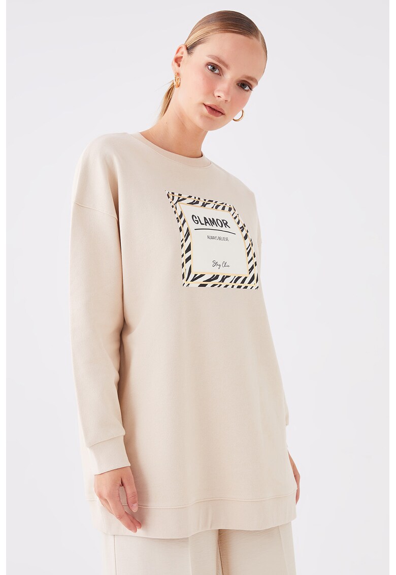Bluza de trening lejera cu text - Alb/Negru/Bej deschis