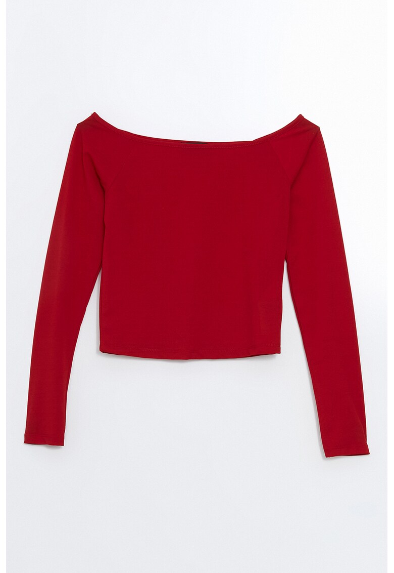 Bluza crop cu decolteu barcuta - Rosu inchis