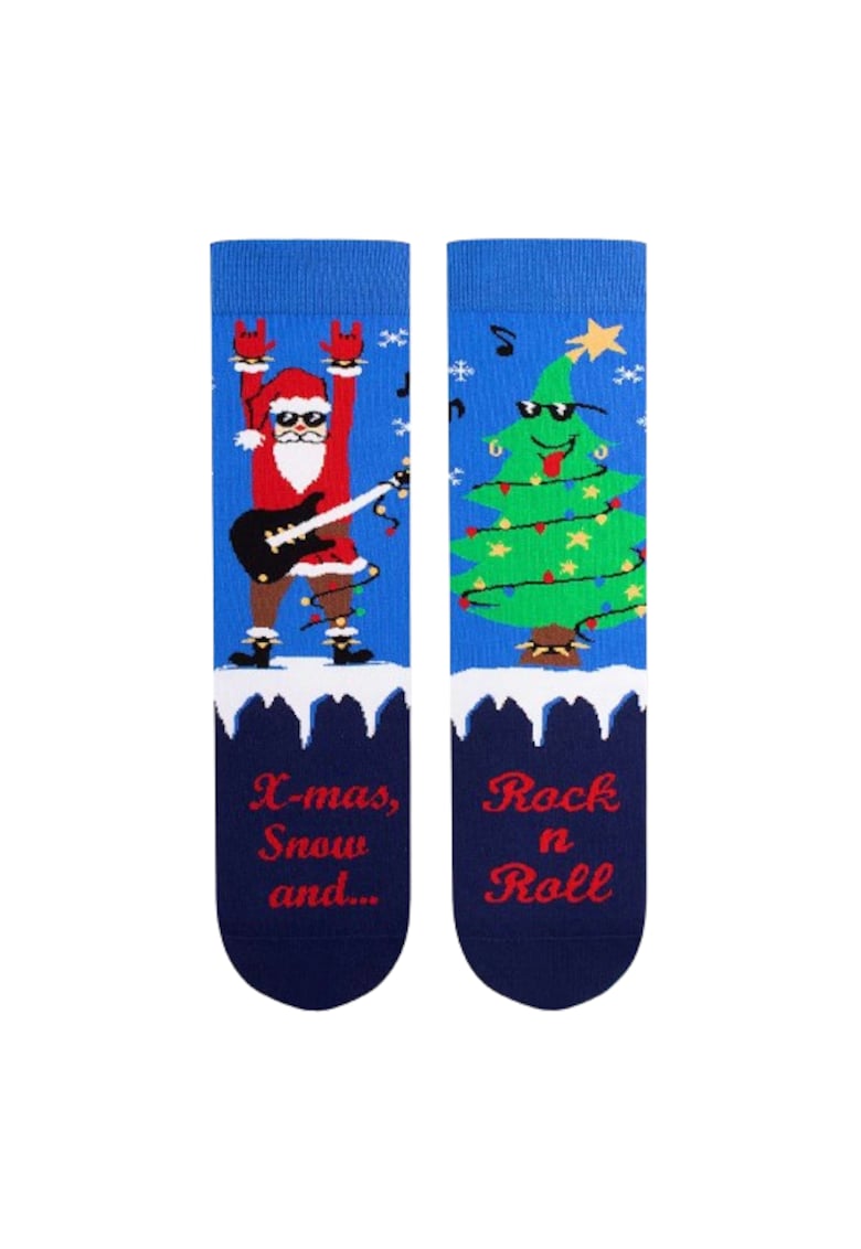Sosete din bumbac organic de Craciun Arty Socks Santa Rocker - Albastru