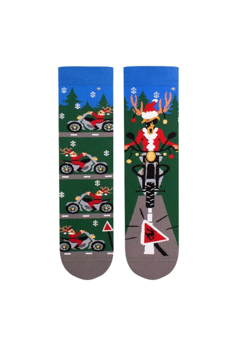 Sosete din bumbac organic de Craciun Arty Socks Cerb Motociclist Verde inchis