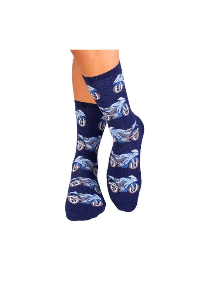 Sosete pentru barbati din bumbac organic cu Motocicleta - 39-42 EU - Albastru inchis