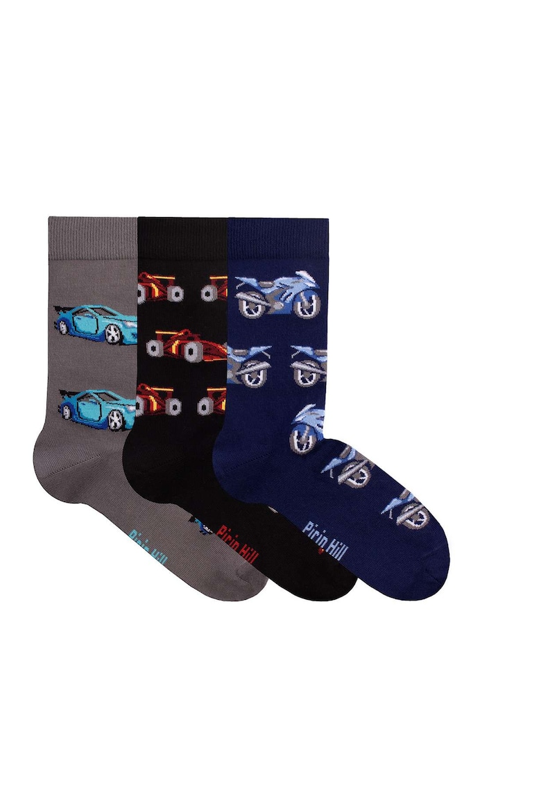 Cutie cu 3 perechi de sosete din bumbac oraganic Masini