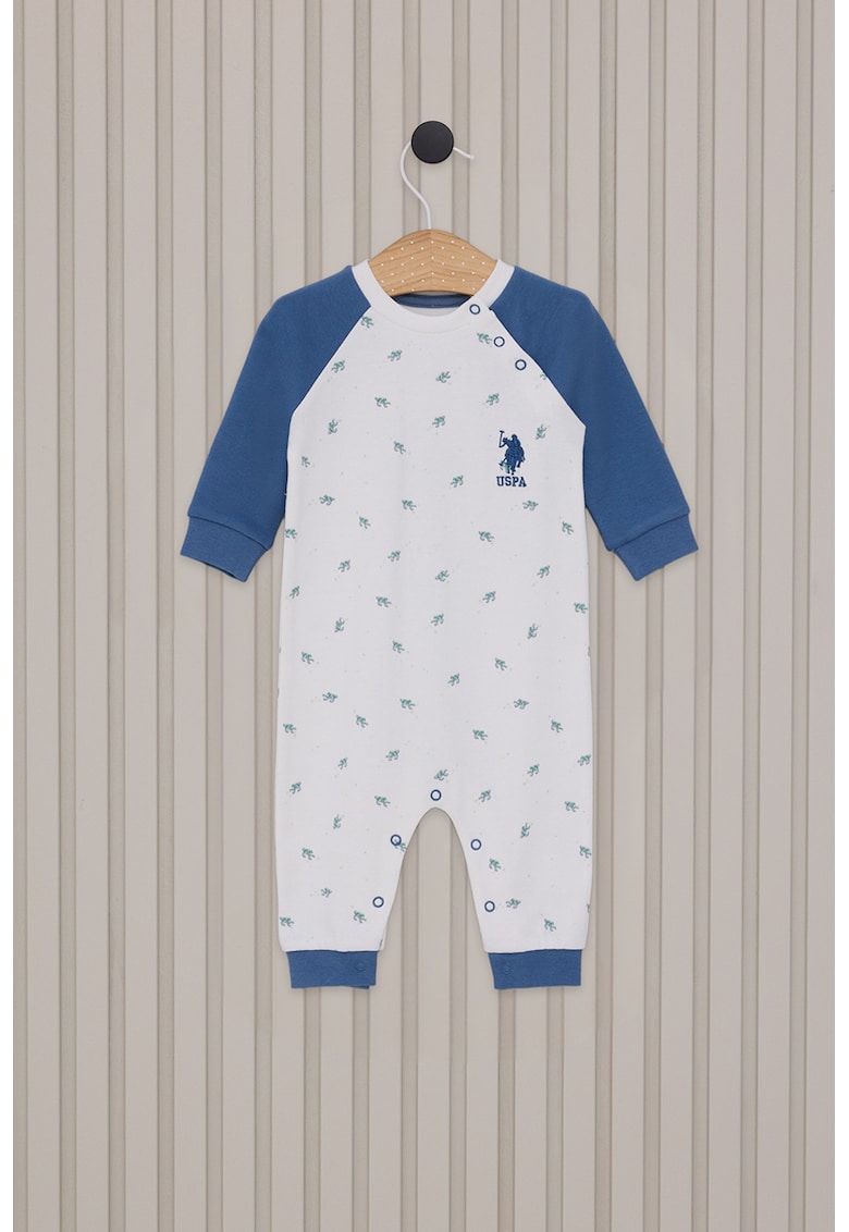 Salopeta cu pantaloni lungi si model logo - Alb murdar/Albastru