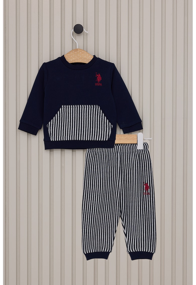 Set de bluza si pantaloni cu logo - 2 piese - Alb murdar/Bleumarin