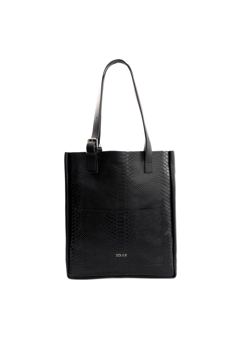 Geanta shopper din piele pentru femei FL27 Fiore - neagra cu imprimeu sarpe