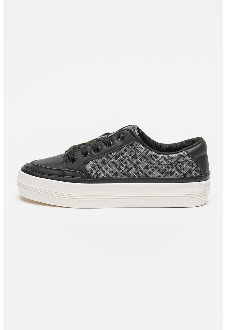 Pantofi sport din piele cu imprimeu logo - Negru/Alb murdar
