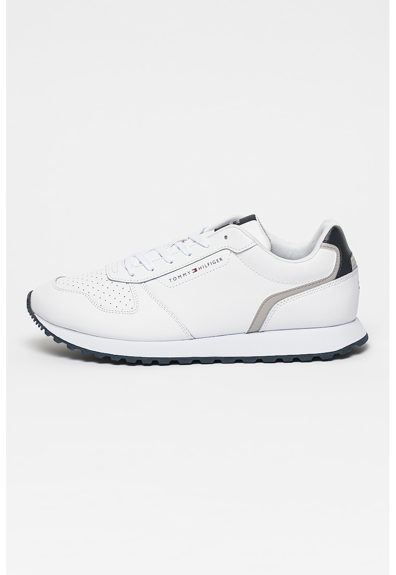 Pantofi sport din piele si piele ecologica cu detalii perforate - Alb/Bleumarin