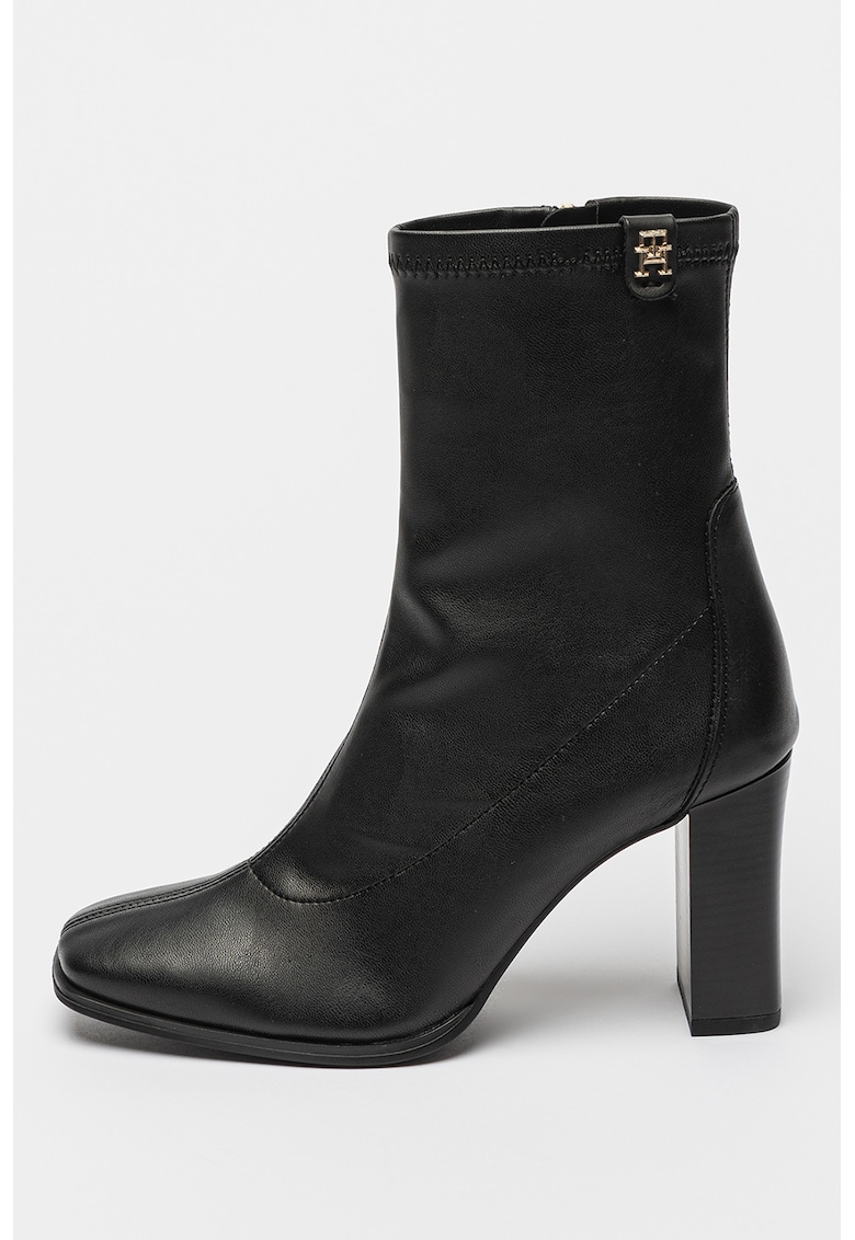 Botine de piele cu toc masiv