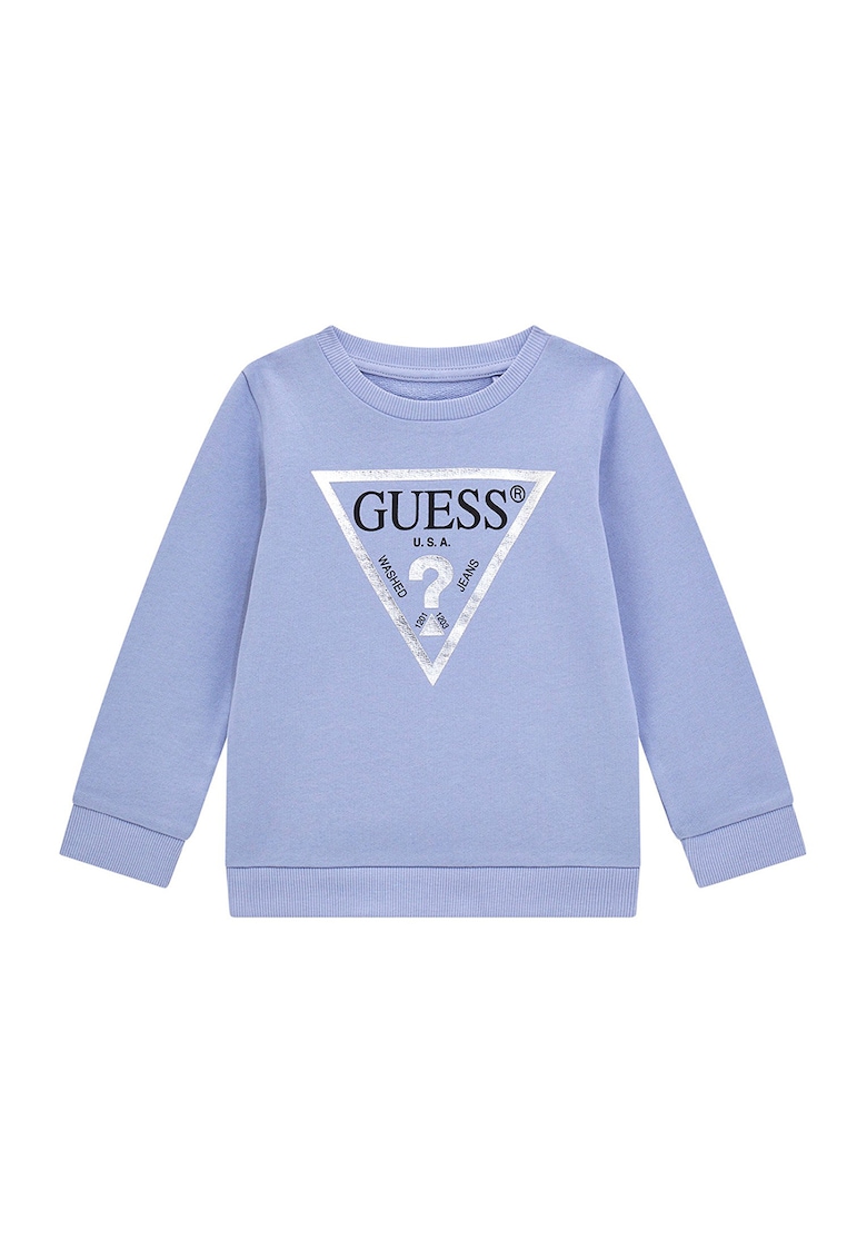 Bluza de trening cu decolteu la baza gatului si imprimeu logo - Albastru pastel