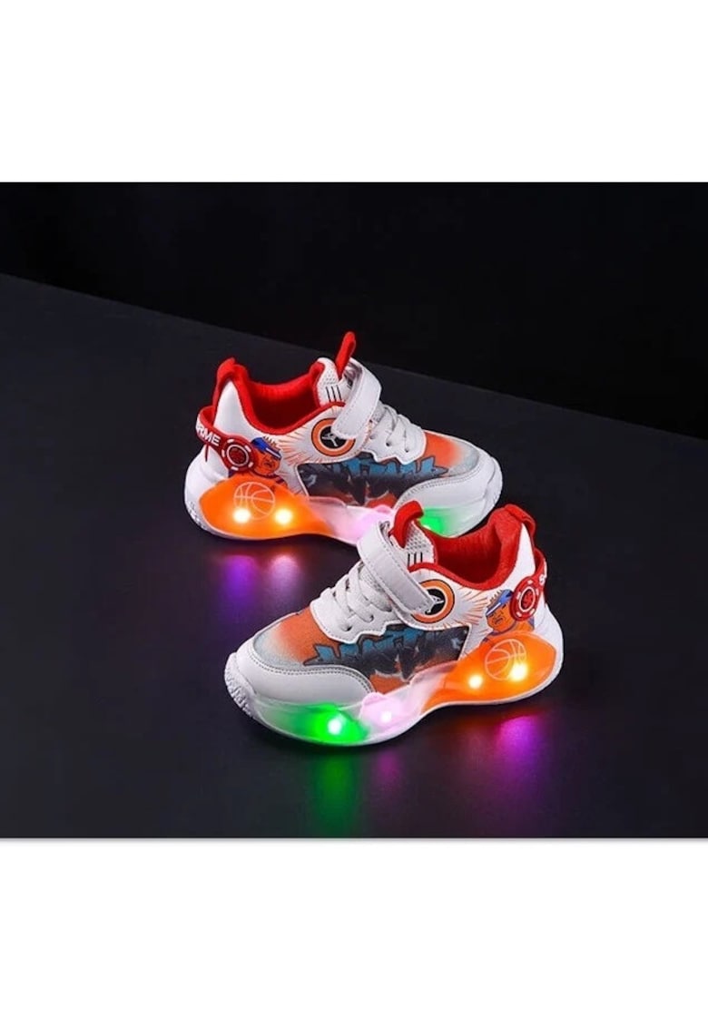 Pantofi Sport Cu Luminite - Model Legia - Casual - Piele ecologica - Textil - Baieti - Siret - Velcro - Multicolor