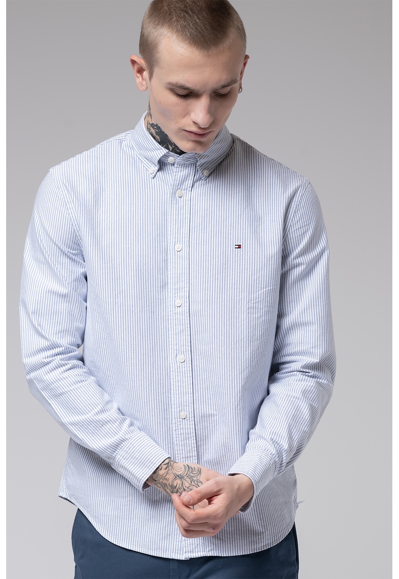 Camasa Oxford regular fit cu model in dungi - Alb/Albastru lavanda