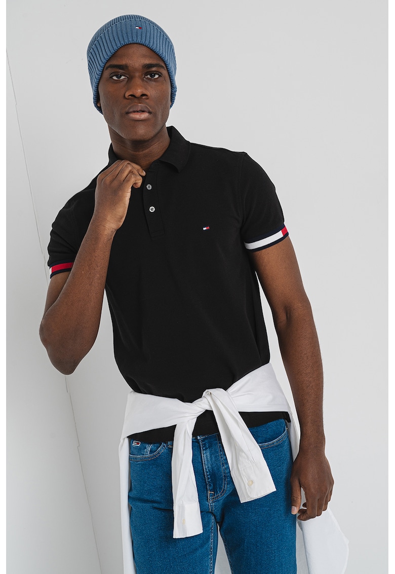 Tricou polo slim fit - Rosu/Alb/Negru