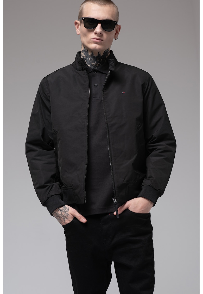 Jacheta cu guler fixat cu nasturi si model harrington - Negru stins