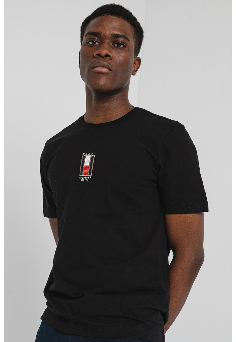 Tricou din bumbac cu decolteu la baza gatului