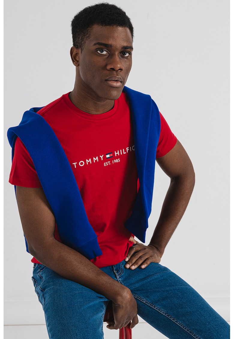 Tricou slim fit din bumbac cu broderie