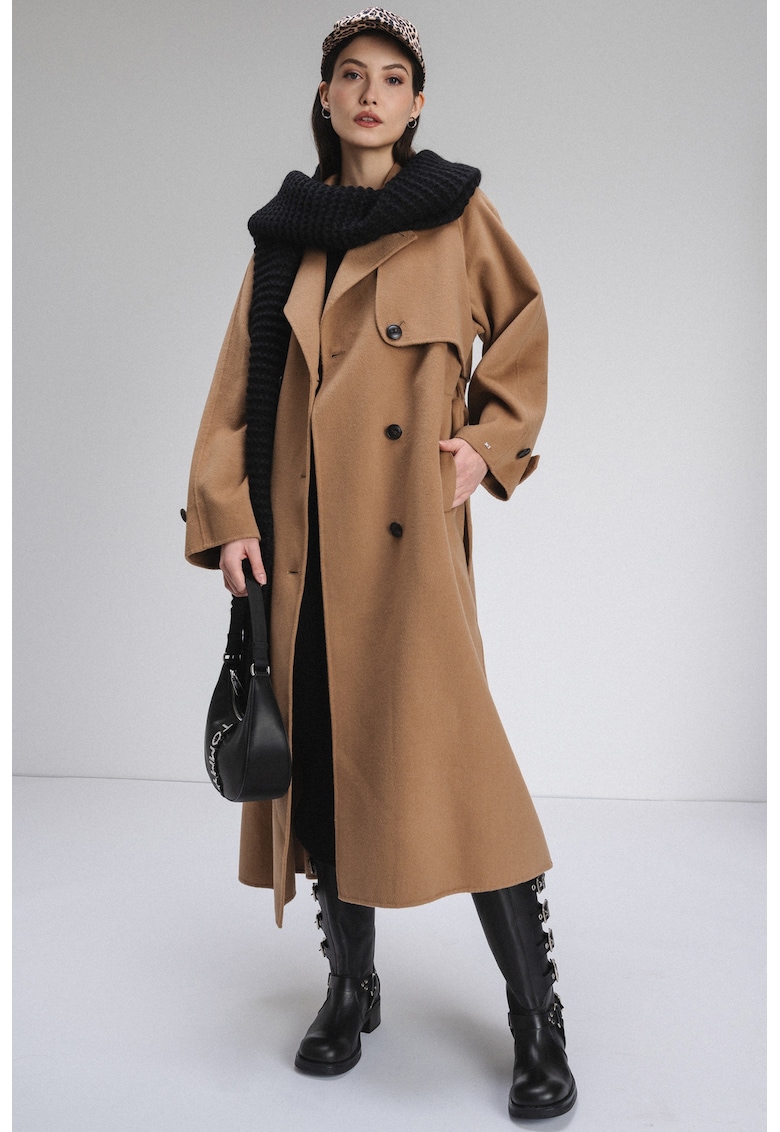 Palton din amestec de lana - Maro camel