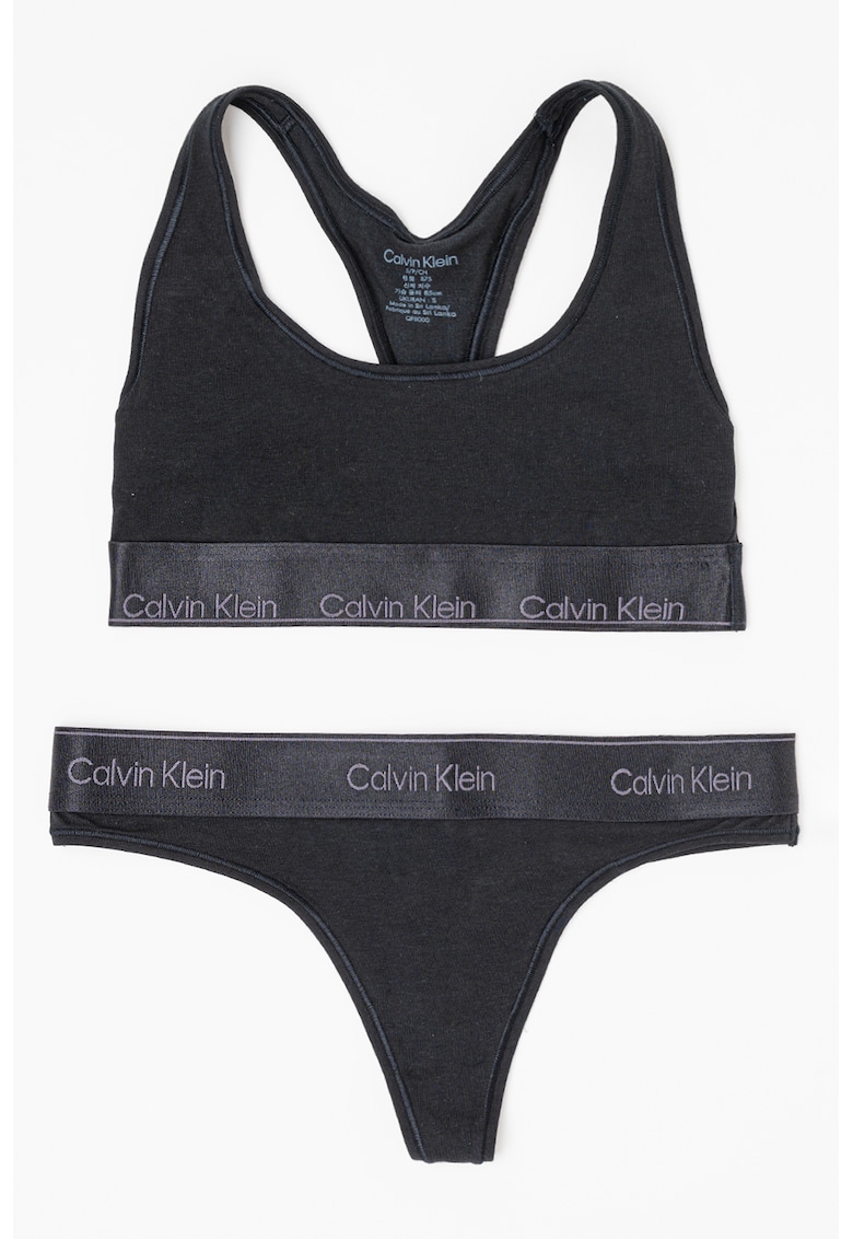 Sutien din amestec de bumbac si chiloti tanga cu banda logo