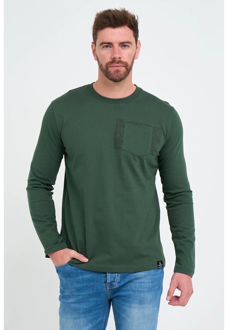 Tricou barbat cu maneca lunga si buzunar - Verde