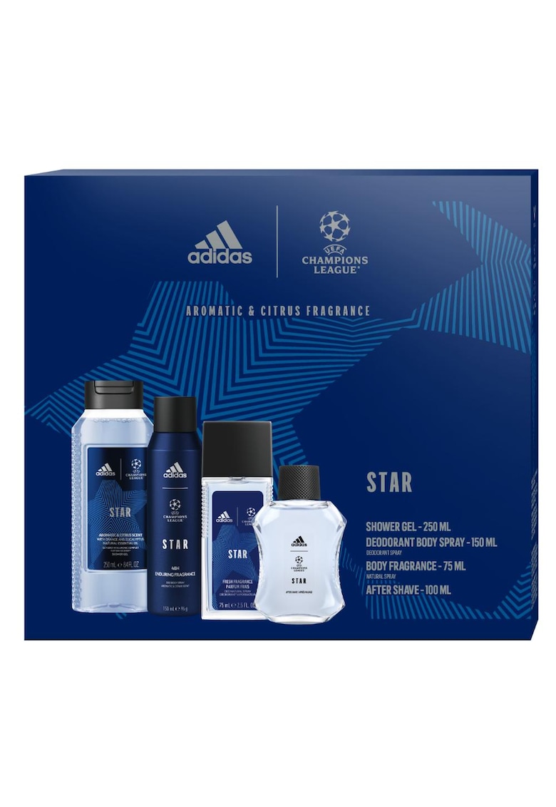 Set cadou Uefa Star: After shave - 100 ml + Deodorant natural spray - 75 ml + Dedorant - 150 ml + Gel de dus - 250 ml
