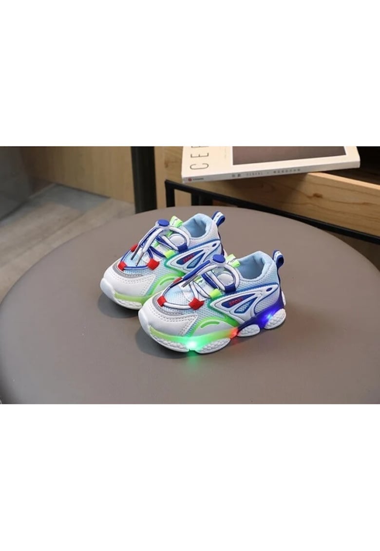 Pantofi Sport Cu Luminite - Casual - Piele ecologica - Textil - Baieti - Siret - Multicolor