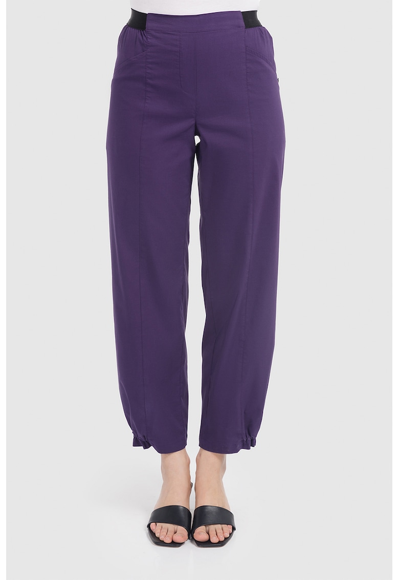 Pantaloni din amestec de bumbac cu talie inalta