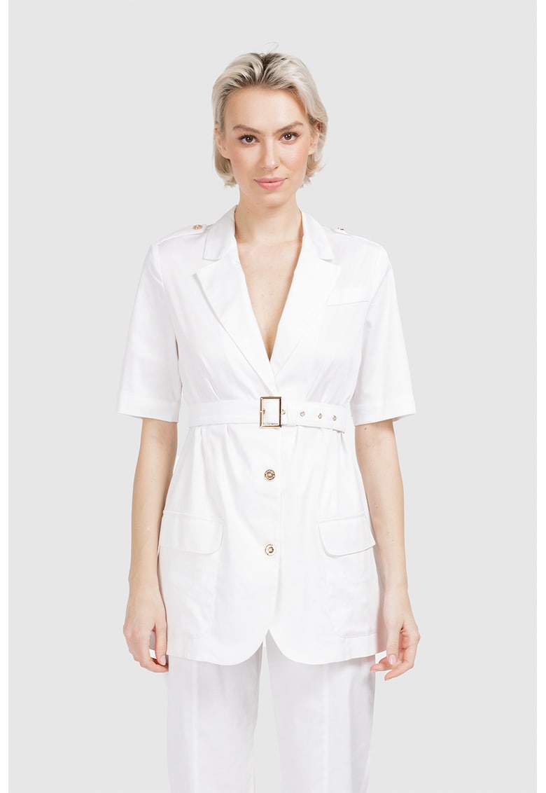 Sacou cambrat din amestec de bumbac - Alb