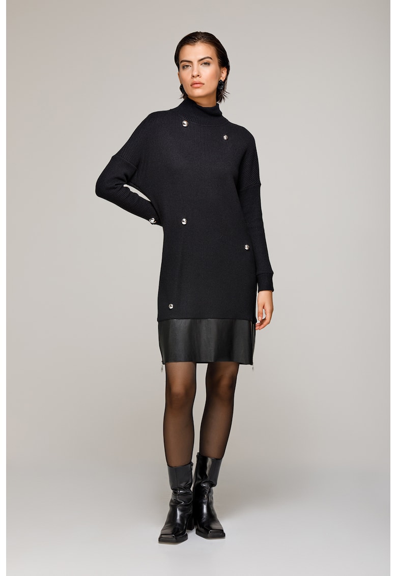 Rochie striata cu terminatie din piele ecologica Rochie striata cu terminatie din piele ecologica