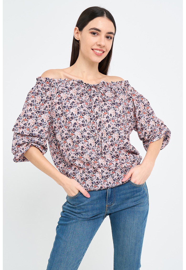 Bluza cu decolteu pe un umar si imprimeu floral