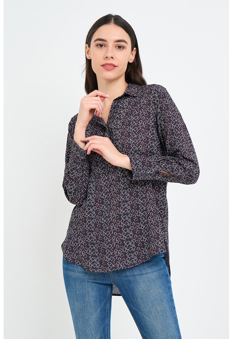 Camasa cu model si terminatie asimetrica - Alb/Albastru ultramarin/Rosu inchis