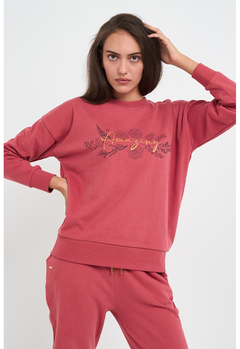 Bluza de trening cu imprimeu si maneci cazute