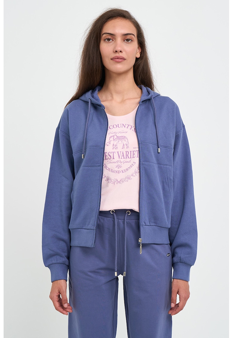 Hanorac din amestec de bumbac cu maneci cazute si fermoar