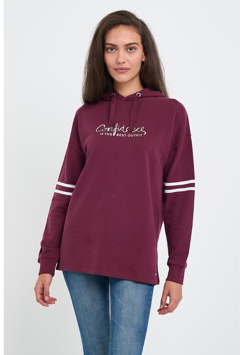 Hanorac din bumbac cu maneci cazute si imprimeu text