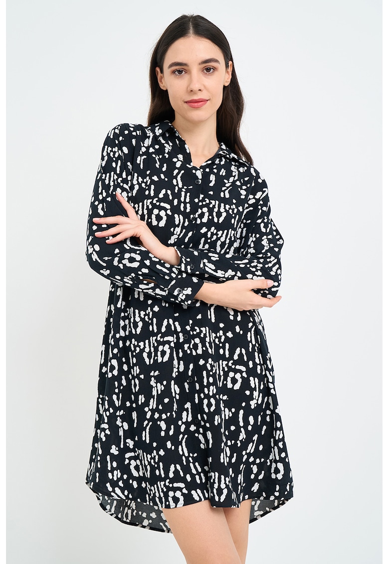 Rochie asimetrica cu model si maneci lungi