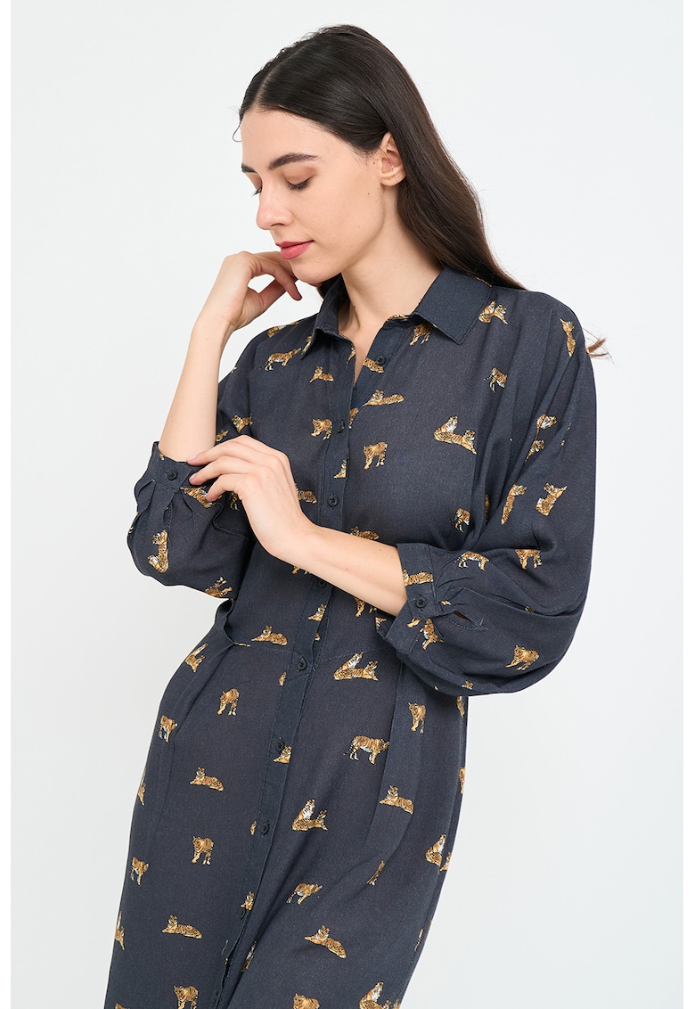 Rochie-camasa midi cu model si maneci 3/4