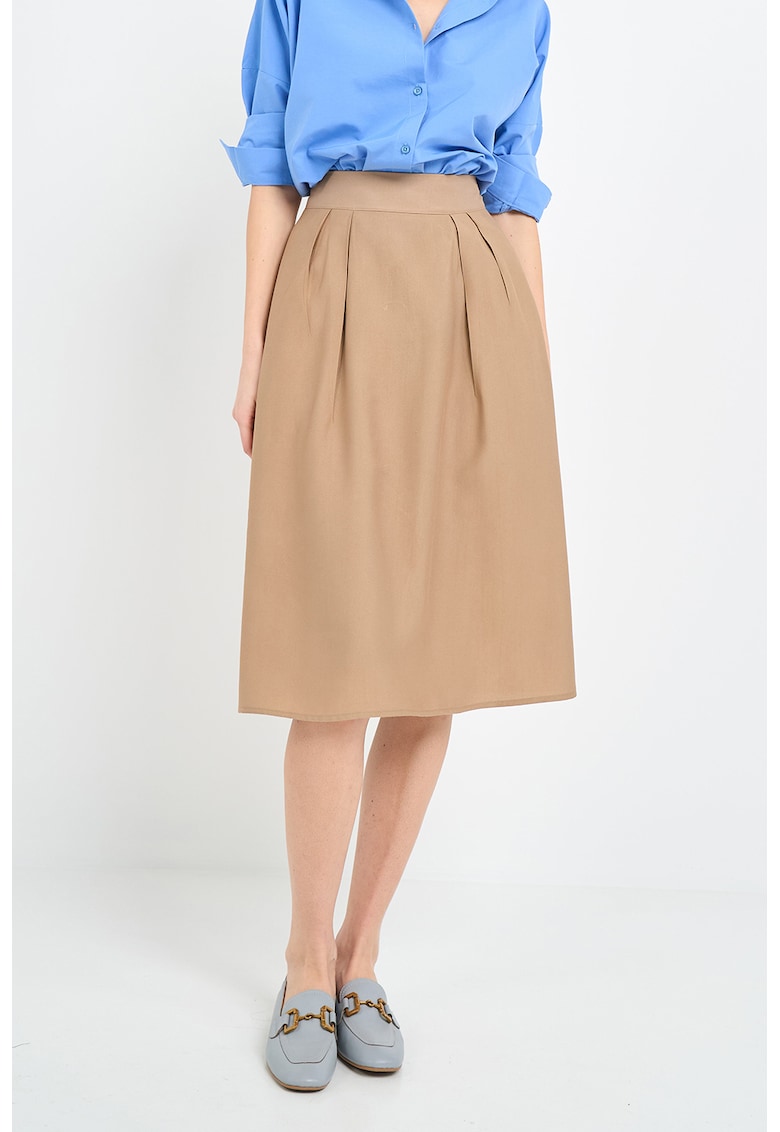 Fusta plisata cu buzunare laterale - Bej inchis