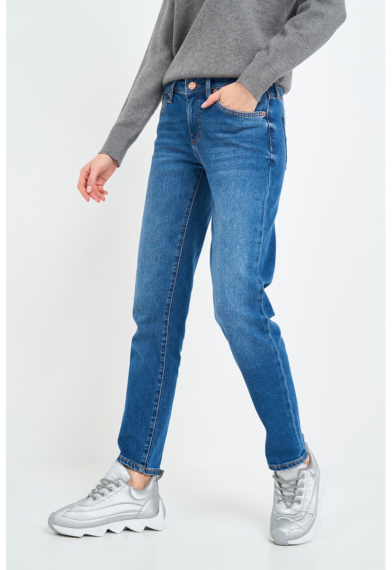 Blugi regular fit cu aspect decolorat - Albastru