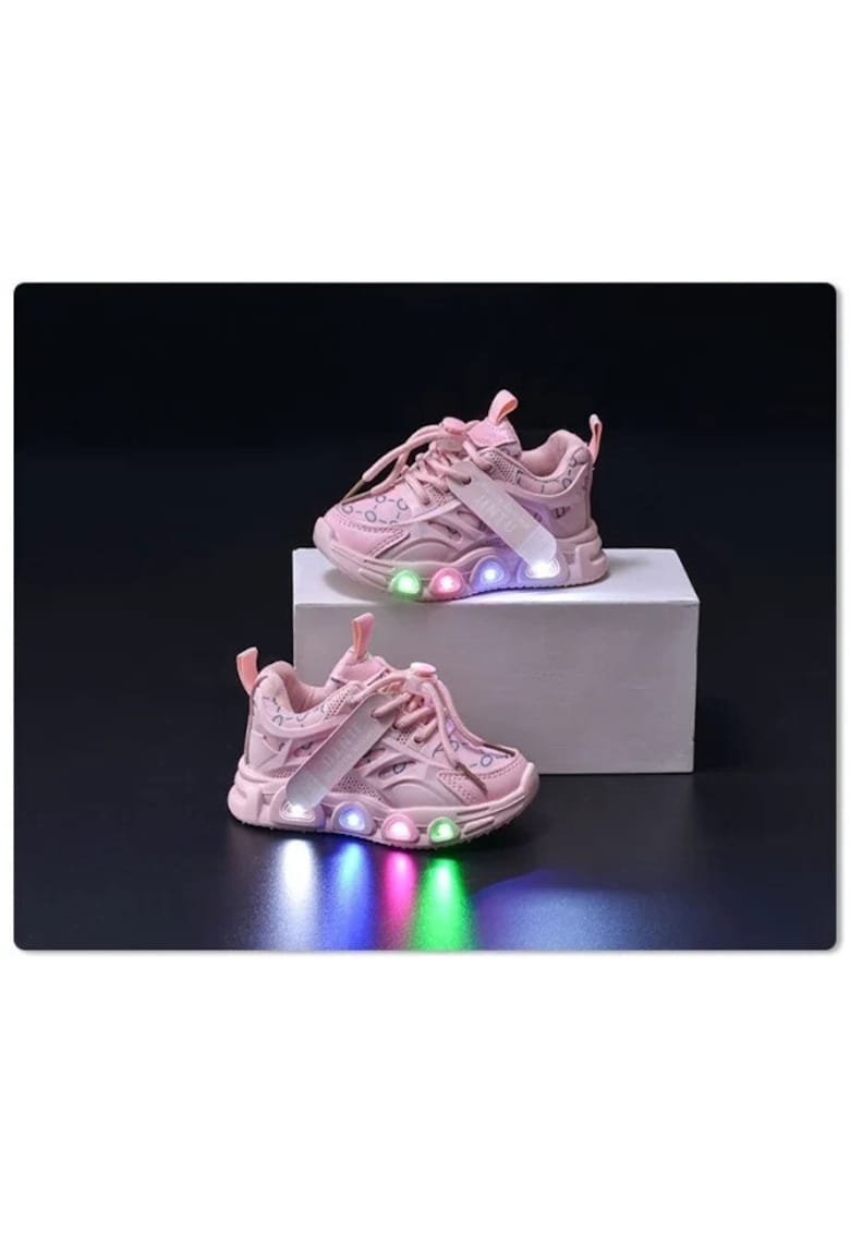 Pantofi Sport Cu Luminite - Model Seika - Casual - Textil - Fete - Siret - Roz