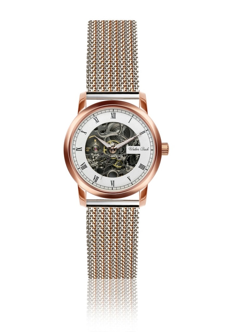 Ceas automat dama 36mm - bratara din inox - roz aurie - cadran alb Ceas automat dama 36mm - bratara din inox - roz aurie - cadran alb