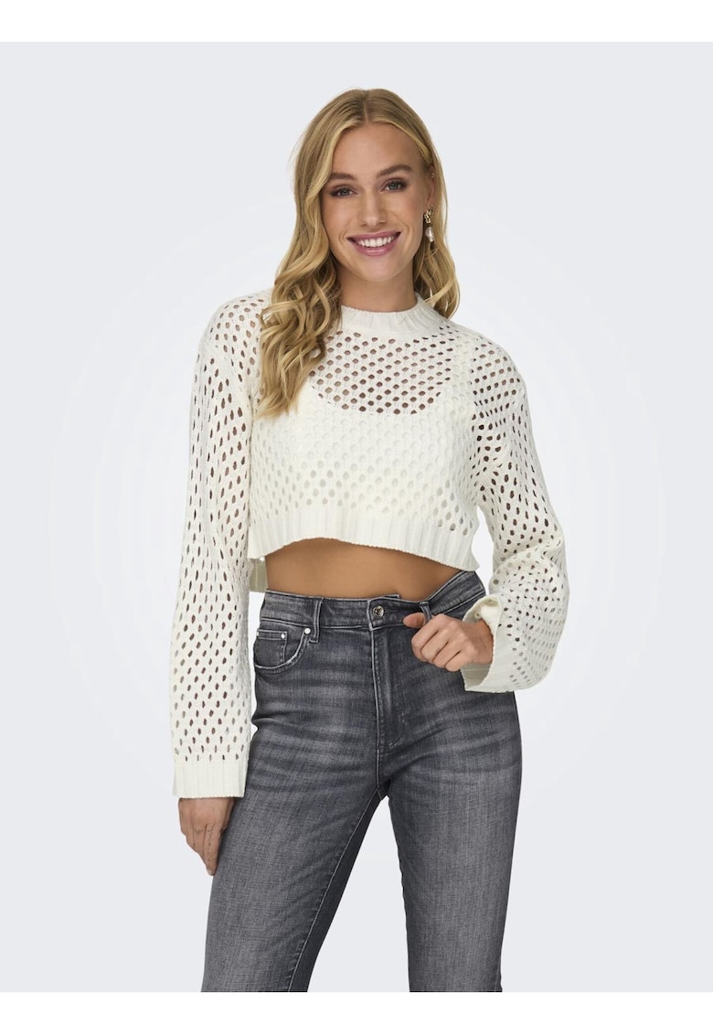 dama textil - decolteu rotund - maneci lungi - Alb