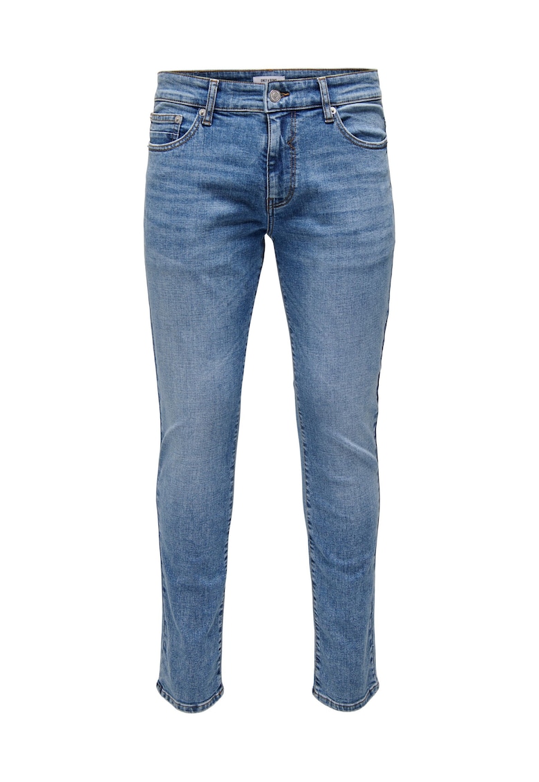 Blugi slim fit denim super elastic - talie joasa - albastru - bumbac
