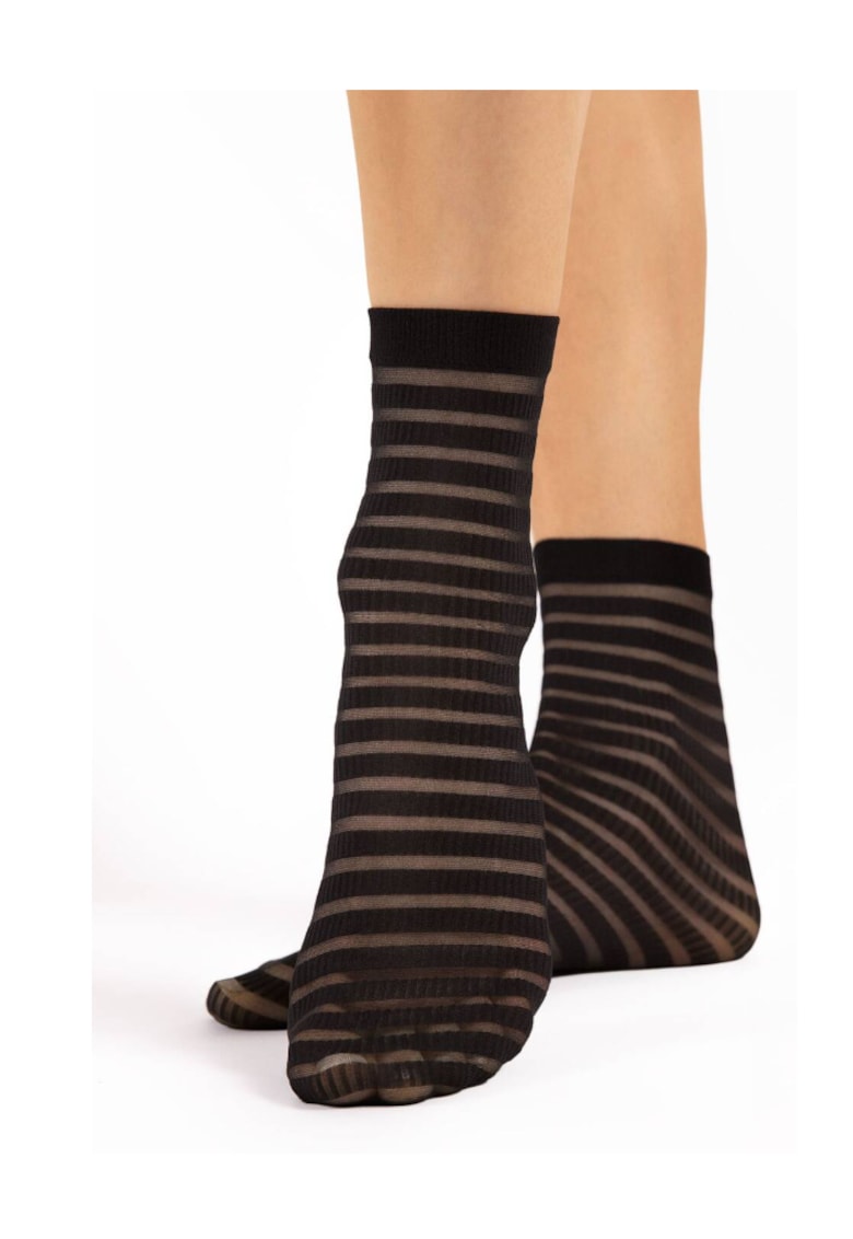 Sosete lycra negre cu dungi late Izzy 20 den Unica Negru