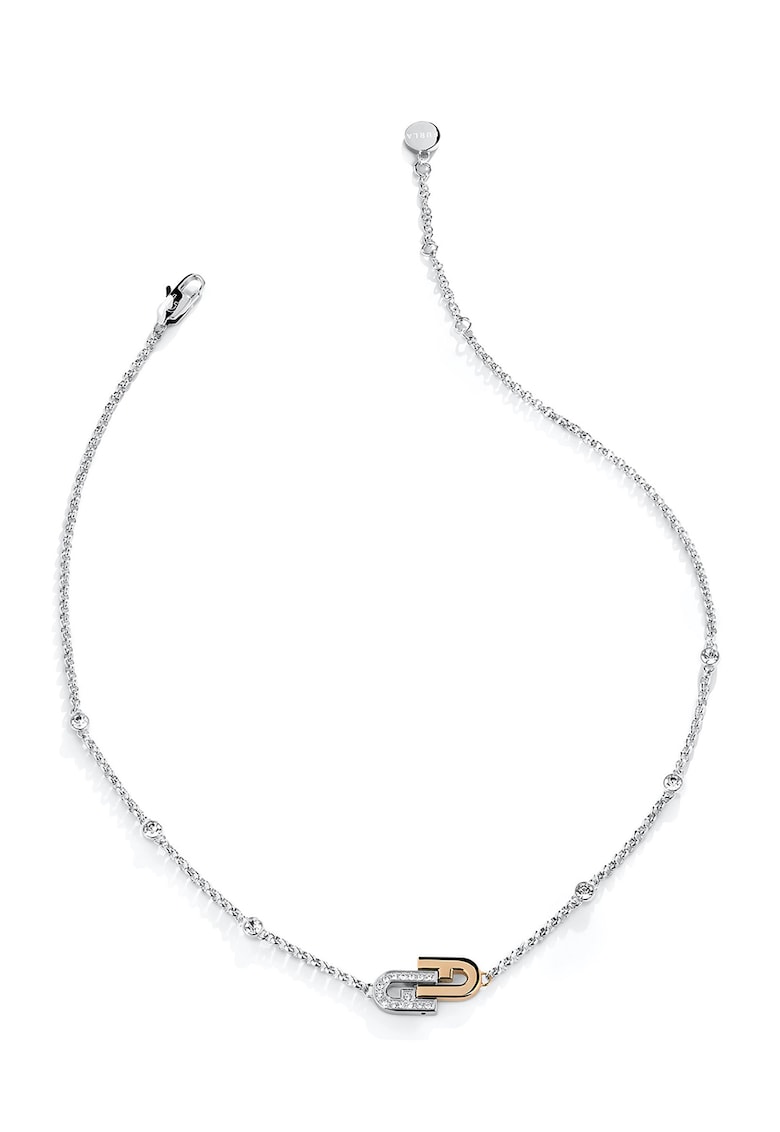 Colier din otel inoxidabil cu pandantive cu monograma si cristale