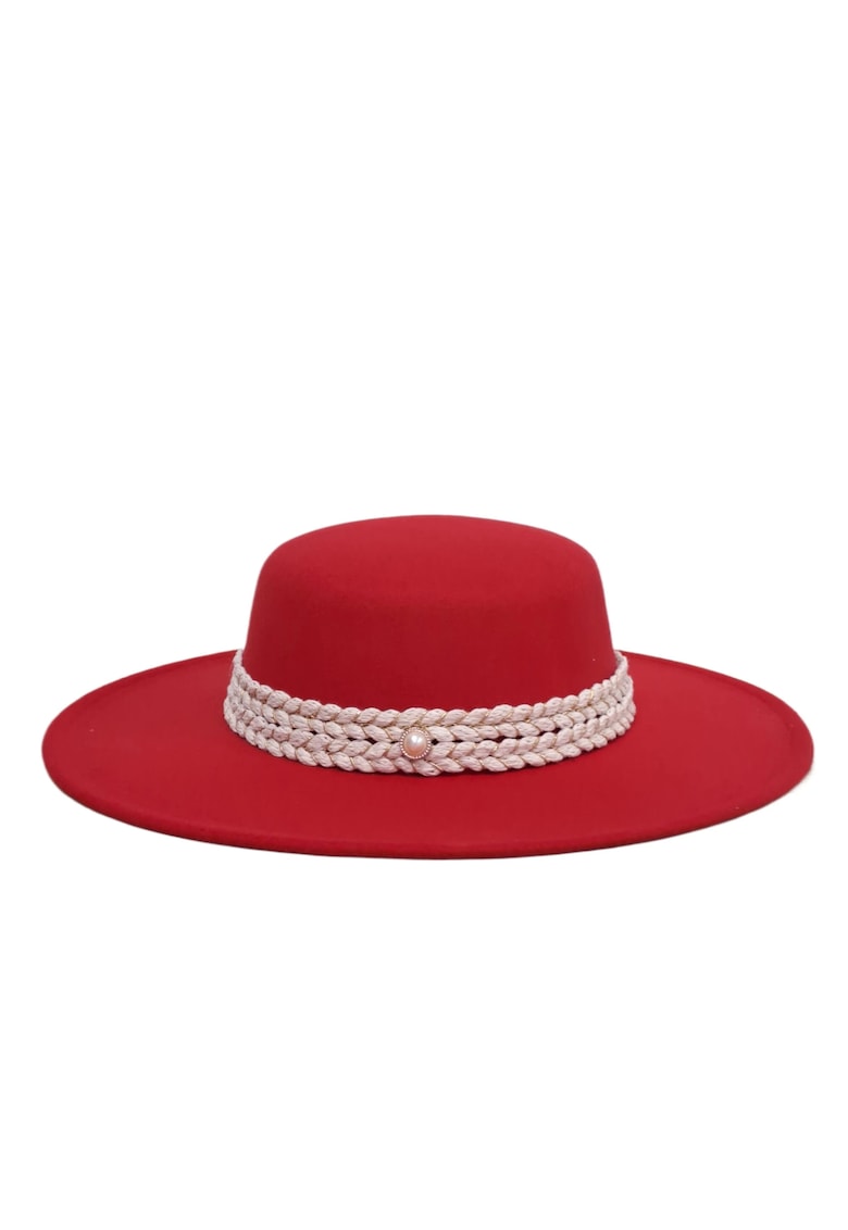 Palarie dama - rosie - stil canotiera - cu bor lat - Miranda - Palarie dama - rosie - stil canotiera - cu bor lat - Miranda -