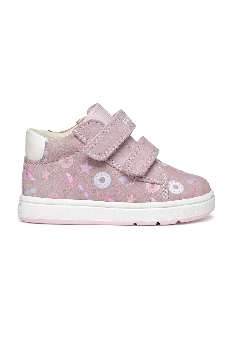 Pantofi sport de piele cu velcro - Roz prafuit