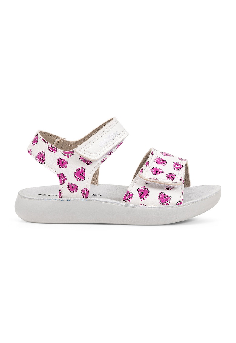 Sandale din piele ecologica cu velcro si model cu inimi