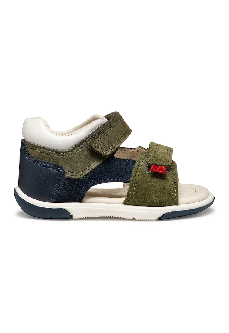 Sandale cu velcro si garnituri de piele intoarsa