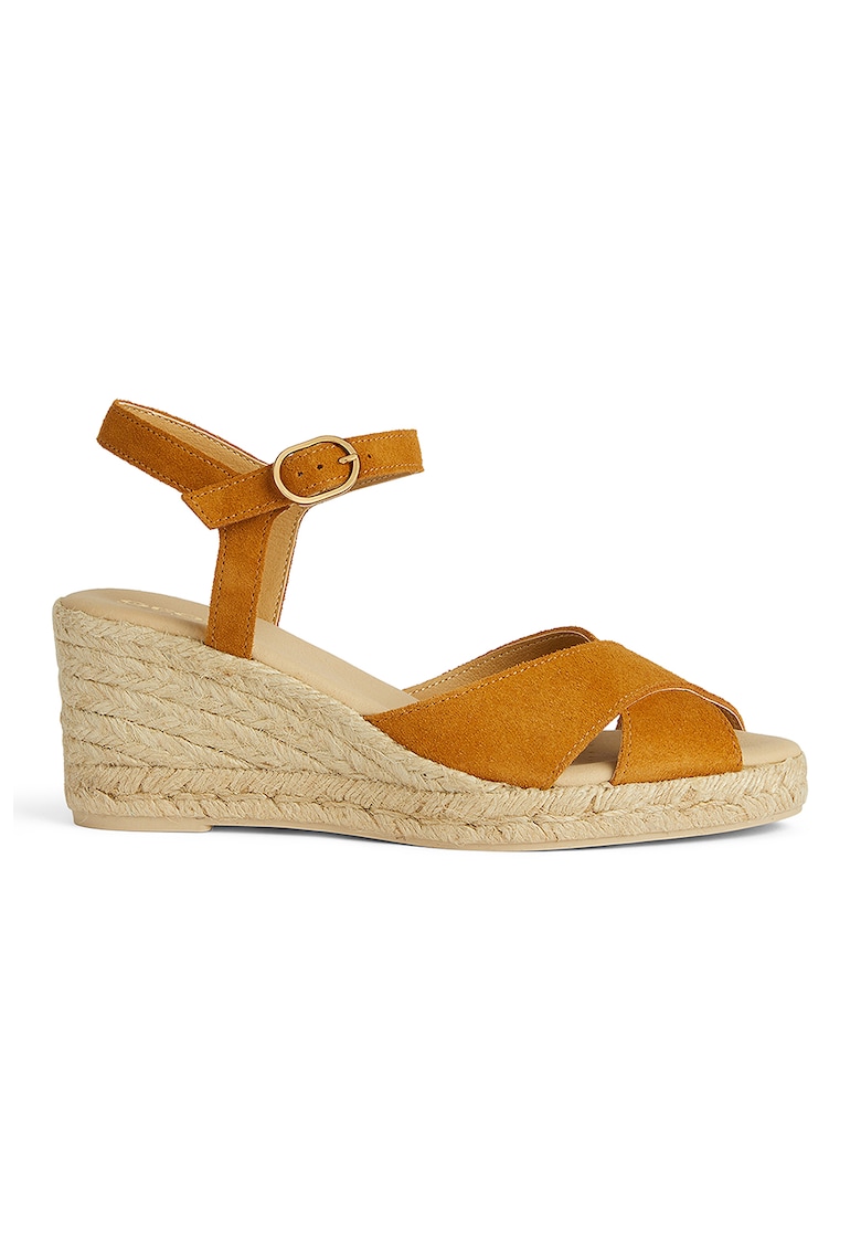 Sandale-espadrile de piele intoarsa cu talpa wedge Gelsa