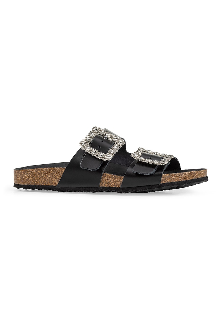 Papuci flip-flop de piele cu strasuri