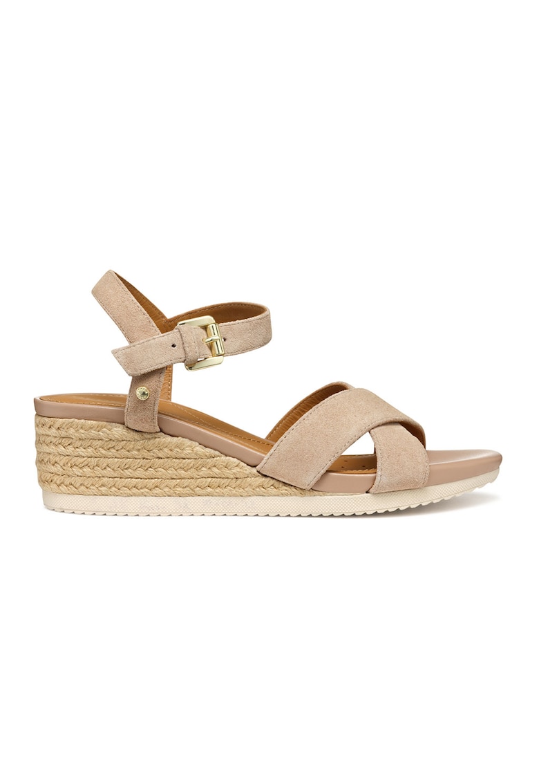 Sandale-espadrile din piele intoarsa cu talpa wedge - Bej
