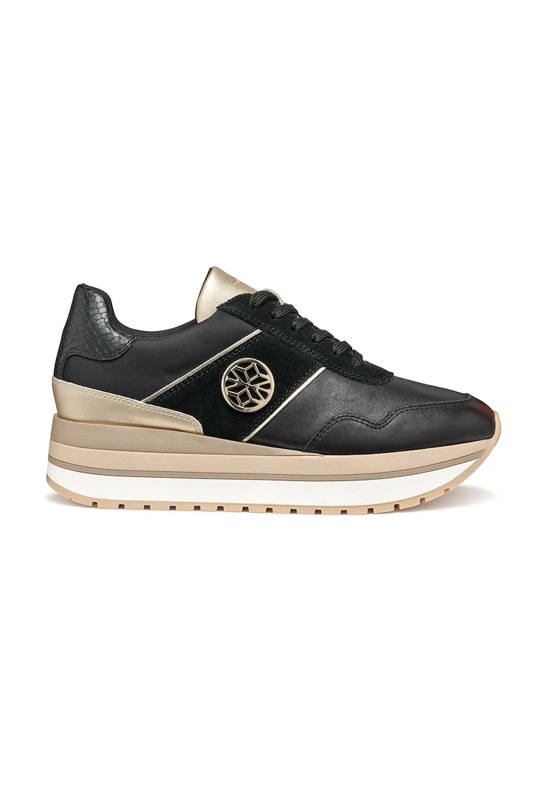 Pantofi sport din piele si piele intoarsa cu talpa flatform
